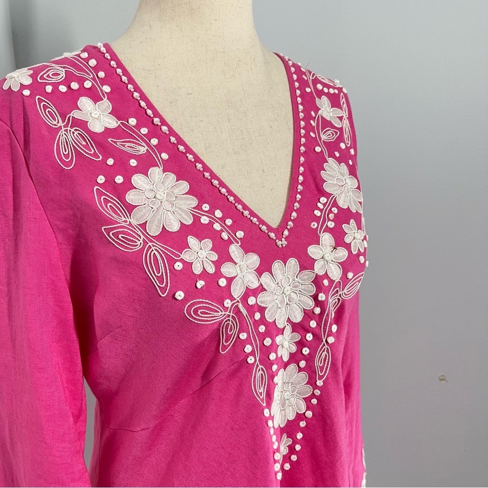 Lafayette 148 100% linen embroidery coverup tunic top size 6 - Picture 4 of 9